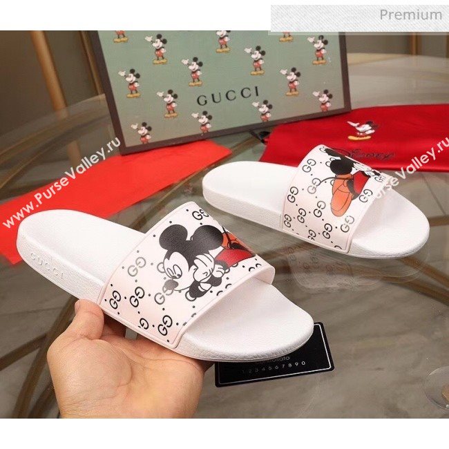 Gucci x Disney Mickey GG Print Rubber Flat Slide Sandals White 2020（For Women and Men） (MD-20050916)