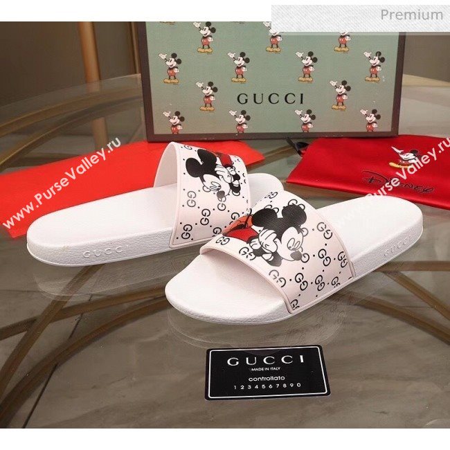 Gucci x Disney Mickey GG Print Rubber Flat Slide Sandals White 2020（For Women and Men） (MD-20050916)