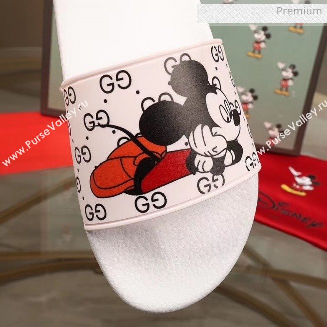 Gucci x Disney Mickey GG Print Rubber Flat Slide Sandals White 2020（For Women and Men） (MD-20050916)