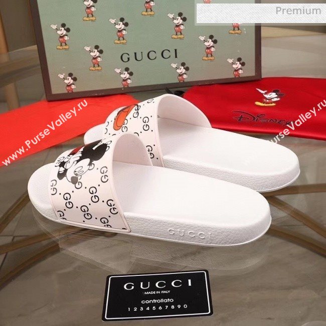 Gucci x Disney Mickey GG Print Rubber Flat Slide Sandals White 2020（For Women and Men） (MD-20050916)