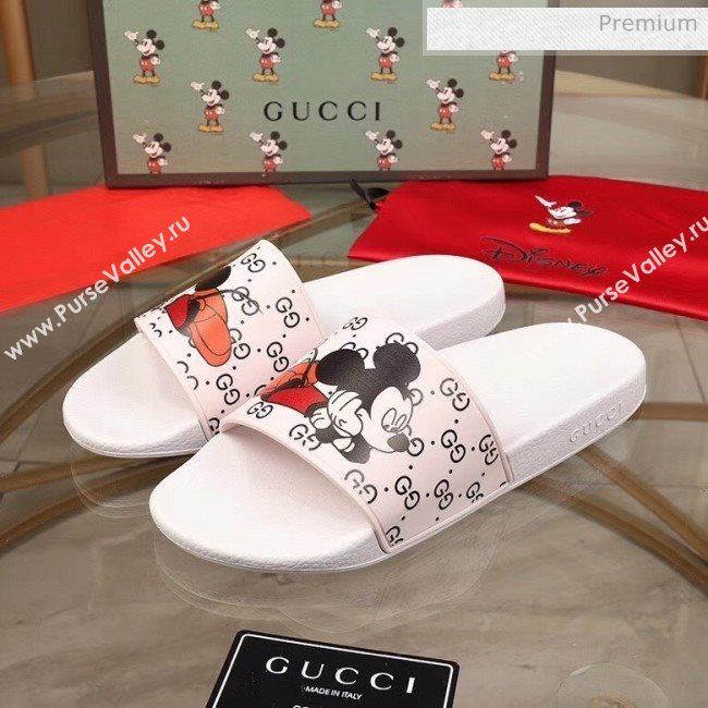 Gucci x Disney Mickey GG Print Rubber Flat Slide Sandals White 2020（For Women and Men） (MD-20050916)