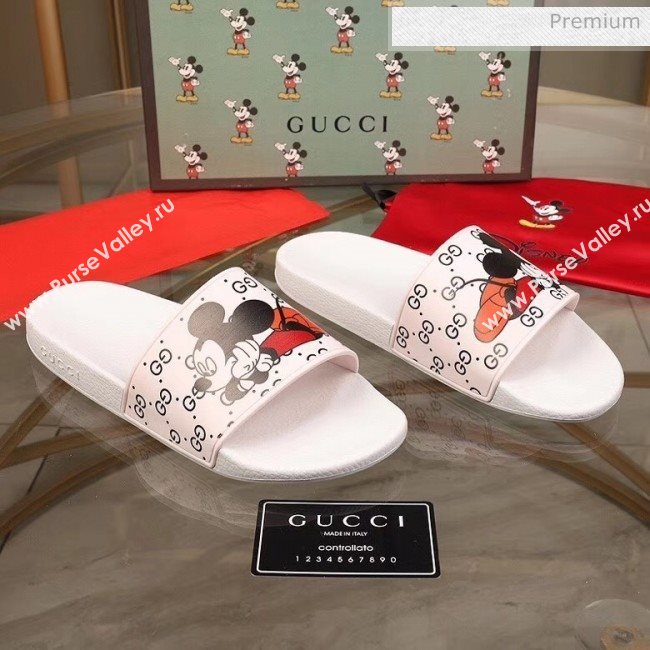 Gucci x Disney Mickey GG Print Rubber Flat Slide Sandals White 2020（For Women and Men） (MD-20050916)