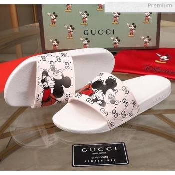 Gucci x Disney Mickey GG Print Rubber Flat Slide Sandals White 2020（For Women and Men） (MD-20050916)