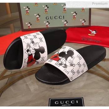Gucci x Disney Mickey GG Print Rubber Flat Slide Sandals White/Black 2020（For Women and Men） (MD-20050917)