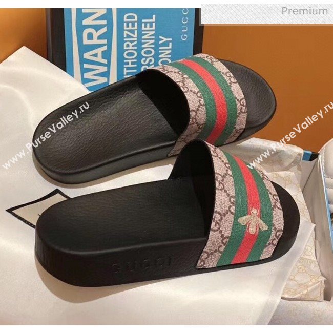 Gucci GG Supreme And Bee Print Slide Sandal With Stripe 2020 (For Women and Men) (SY-20050920)