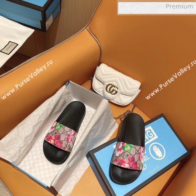 Gucci GG Supreme Flower Print Slide Sandal Brown/Red 2020 (For Women and Men) (SY-20050921)