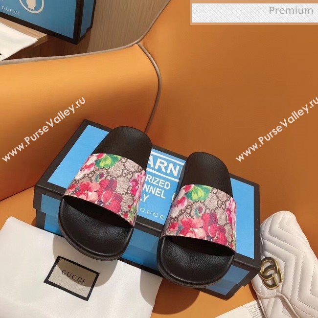 Gucci GG Supreme Flower Print Slide Sandal Brown/Red 2020 (For Women and Men) (SY-20050921)