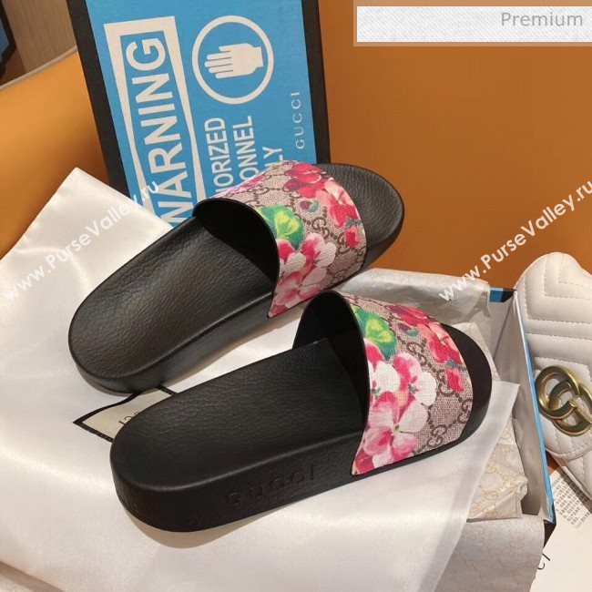 Gucci GG Supreme Flower Print Slide Sandal Brown/Red 2020 (For Women and Men) (SY-20050921)