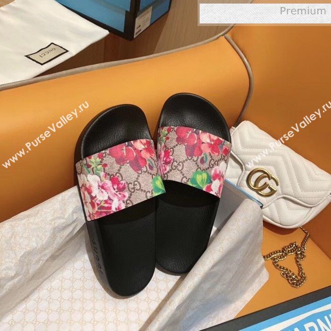 Gucci GG Supreme Flower Print Slide Sandal Brown/Red 2020 (For Women and Men) (SY-20050921)