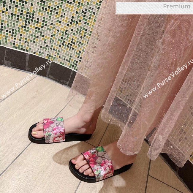 Gucci GG Supreme Flower Print Slide Sandal Brown/Red 2020 (For Women and Men) (SY-20050921)