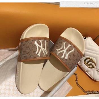 Gucci GG Canvas NY Embroidery Slide Sandal Brown/White 2020(For Women and Men) (SY-20050923)