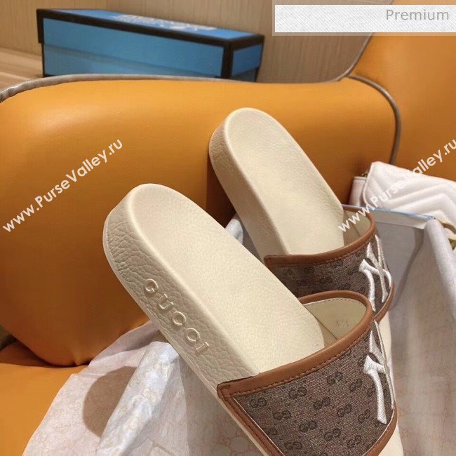 Gucci GG Canvas NY Embroidery Slide Sandal Brown/White 2020(For Women and Men) (SY-20050923)