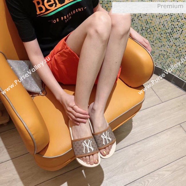 Gucci GG Canvas NY Embroidery Slide Sandal Brown/White 2020(For Women and Men) (SY-20050923)
