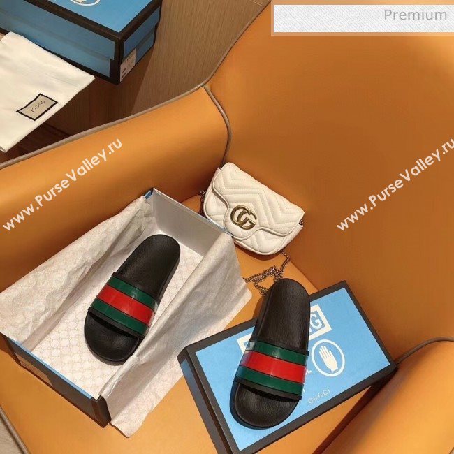 Gucci Web Rubber Slide Sandal Black 2020( For Women and Men) (SY-20050928)