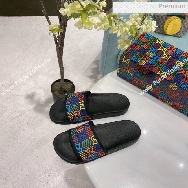 Gucci GG Psychedelic Supreme Canvas Slide Sandal Black 2020(For Women and Men) (SY-20050929)
