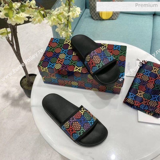 Gucci GG Psychedelic Supreme Canvas Slide Sandal Black 2020(For Women and Men) (SY-20050929)