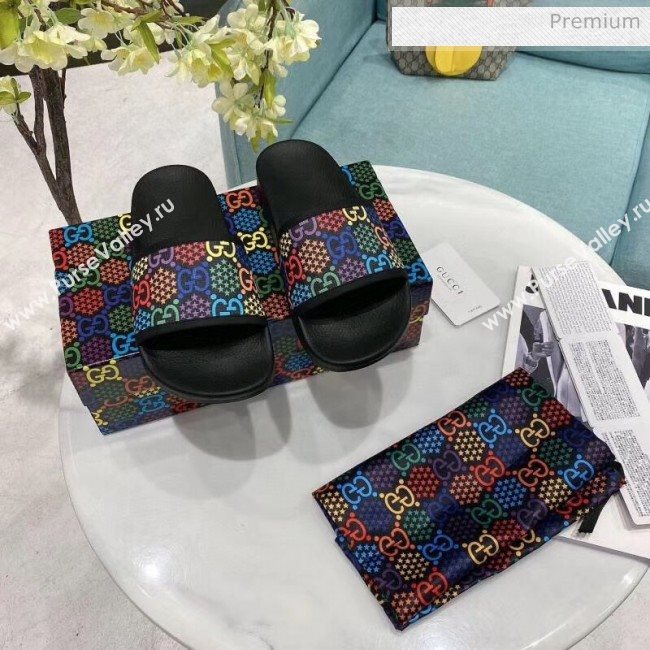 Gucci GG Psychedelic Supreme Canvas Slide Sandal Black 2020(For Women and Men) (SY-20050929)