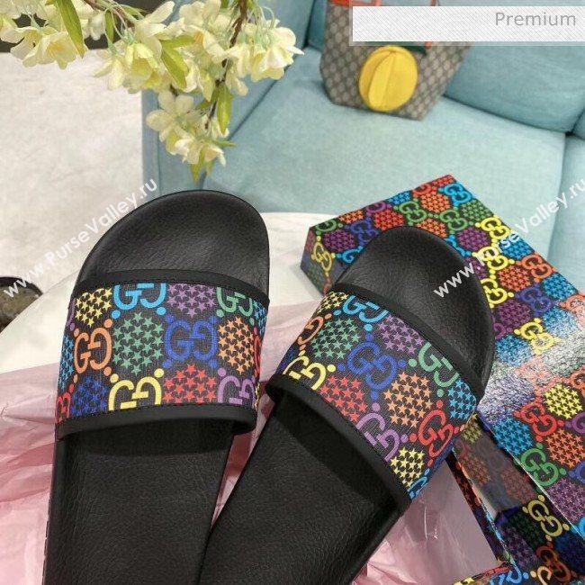 Gucci GG Psychedelic Supreme Canvas Slide Sandal Black 2020(For Women and Men) (SY-20050929)
