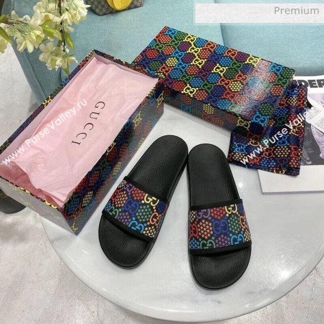 Gucci GG Psychedelic Supreme Canvas Slide Sandal Black 2020(For Women and Men) (SY-20050929)