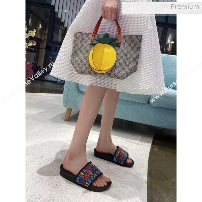 Gucci GG Psychedelic Supreme Canvas Slide Sandal Black 2020(For Women and Men) (SY-20050929)