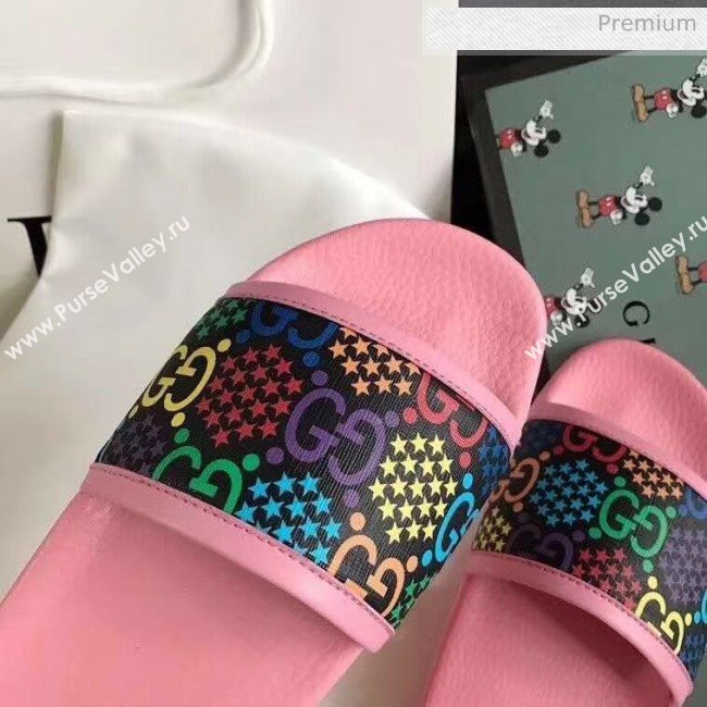 Gucci GG Psychedelic Supreme Canvas Slide Sandal Pink 2020(For Women and Men) (SY-20050930)