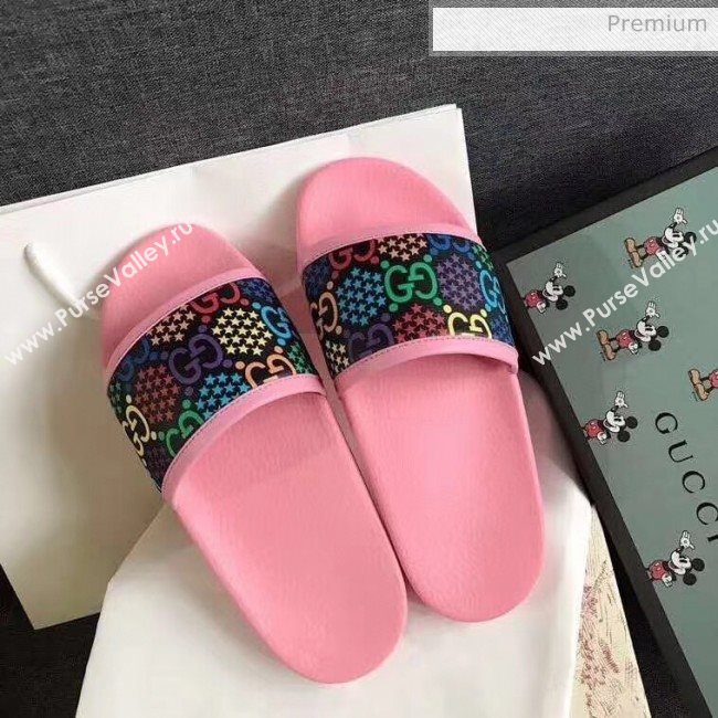Gucci GG Psychedelic Supreme Canvas Slide Sandal Pink 2020(For Women and Men) (SY-20050930)