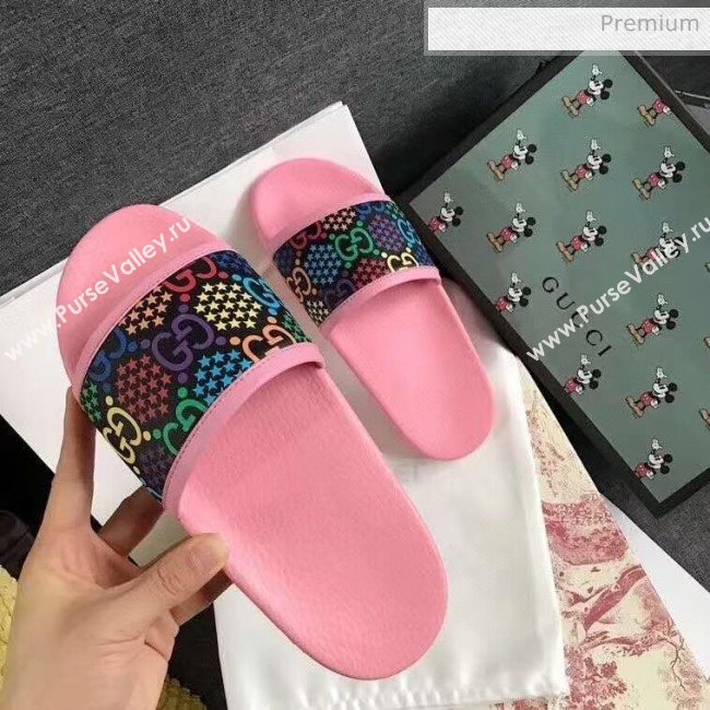 Gucci GG Psychedelic Supreme Canvas Slide Sandal Pink 2020(For Women and Men) (SY-20050930)