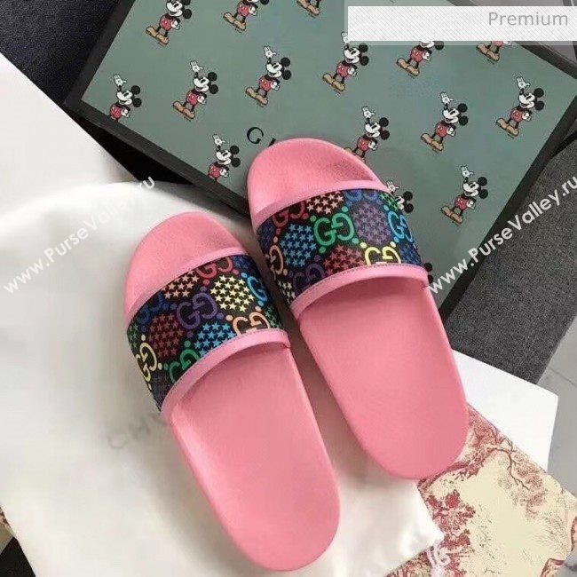 Gucci GG Psychedelic Supreme Canvas Slide Sandal Pink 2020(For Women and Men) (SY-20050930)