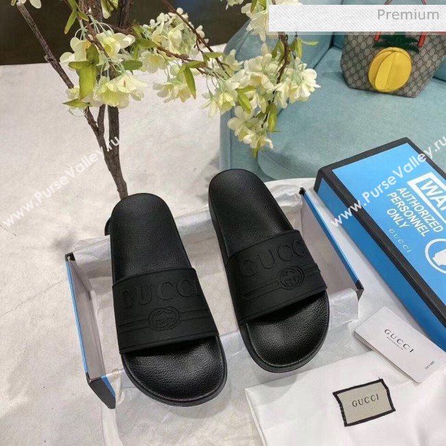 Gucci Logo Rubber Slide Sandal 522887 Black 2020(For Women and Men) (SY-20050936)