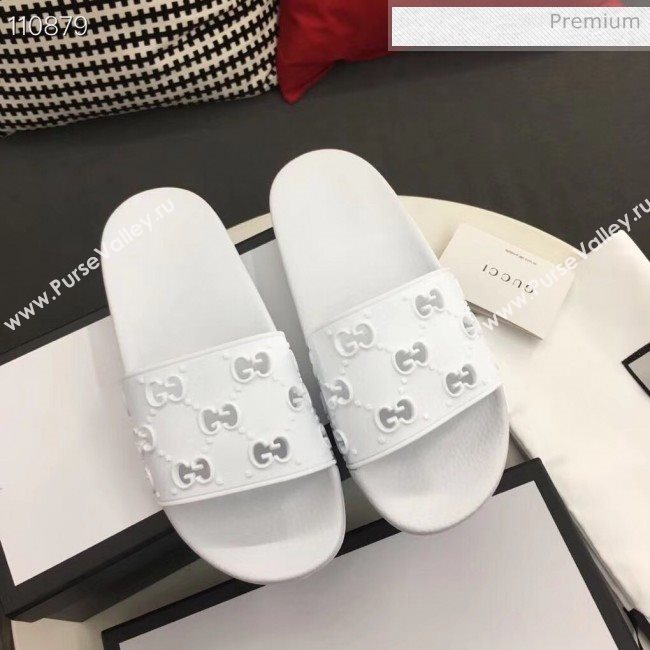 Gucci Rubber GG Slide Sandal 573922 White 2020(For Women and Men) (ZM-20050940)