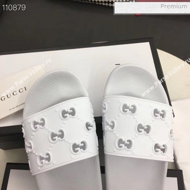 Gucci Rubber GG Slide Sandal 573922 White 2020(For Women and Men) (ZM-20050940)