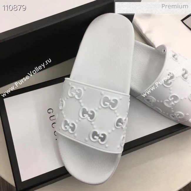 Gucci Rubber GG Slide Sandal 573922 White 2020(For Women and Men) (ZM-20050940)