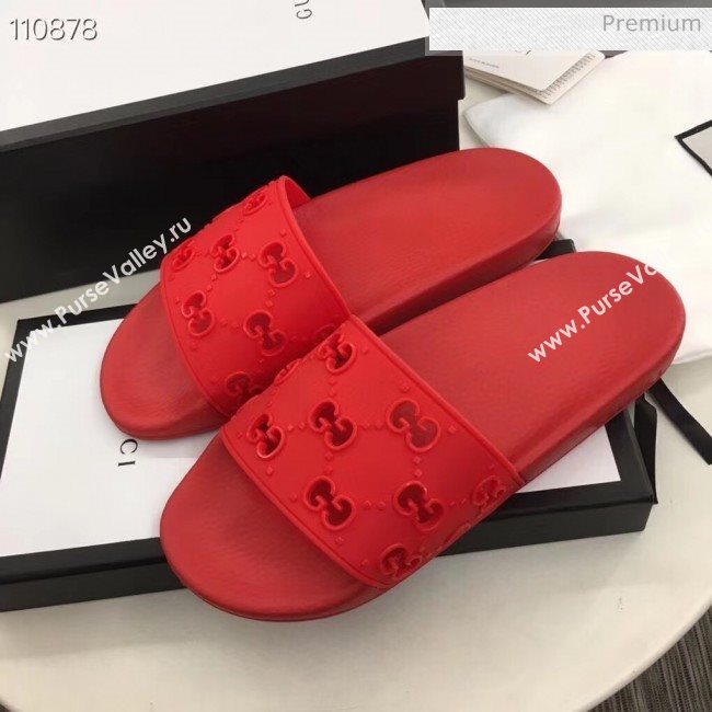 Gucci Rubber GG Slide Sandal 573922 Red 2020(For Women and Men) (ZM-20050941)