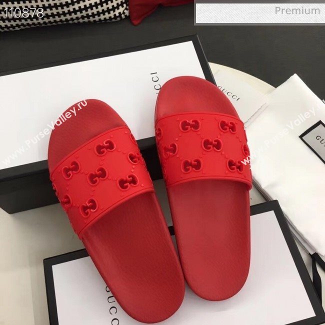 Gucci Rubber GG Slide Sandal 573922 Red 2020(For Women and Men) (ZM-20050941)