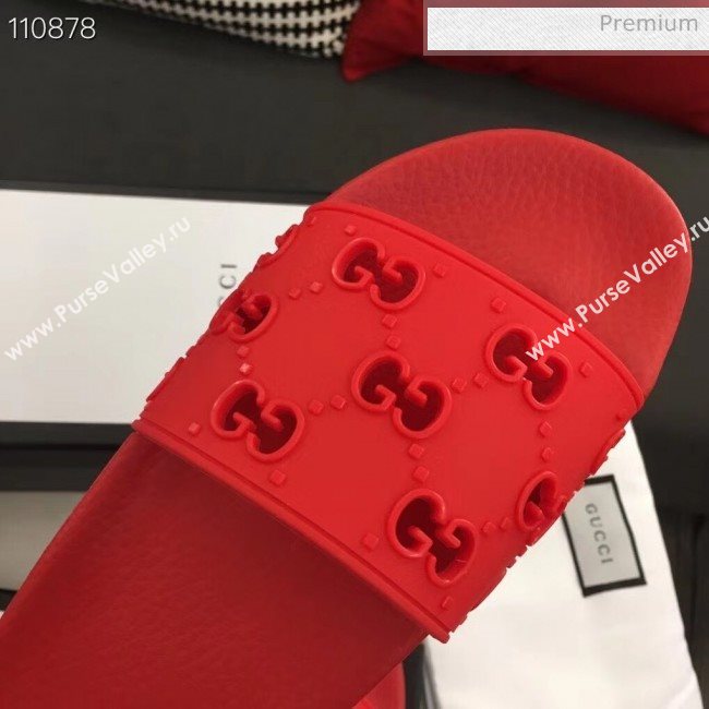 Gucci Rubber GG Slide Sandal 573922 Red 2020(For Women and Men) (ZM-20050941)