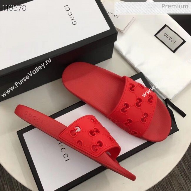 Gucci Rubber GG Slide Sandal 573922 Red 2020(For Women and Men) (ZM-20050941)