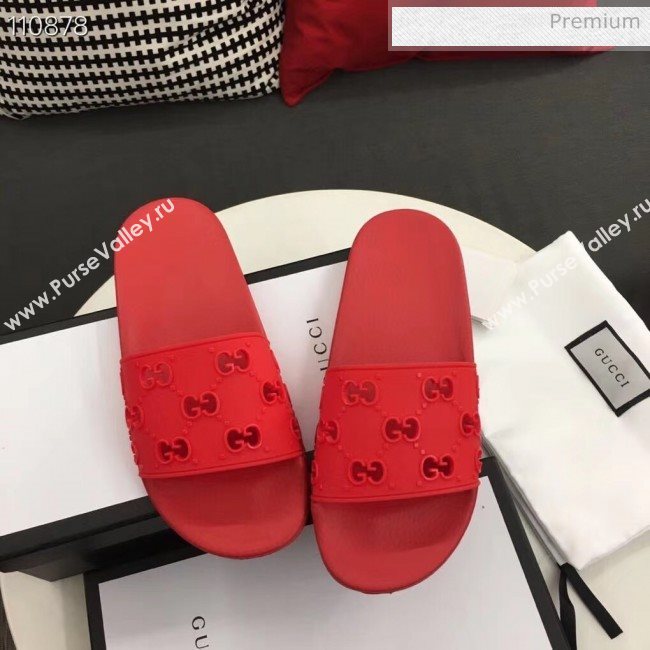 Gucci Rubber GG Slide Sandal 573922 Red 2020(For Women and Men) (ZM-20050941)