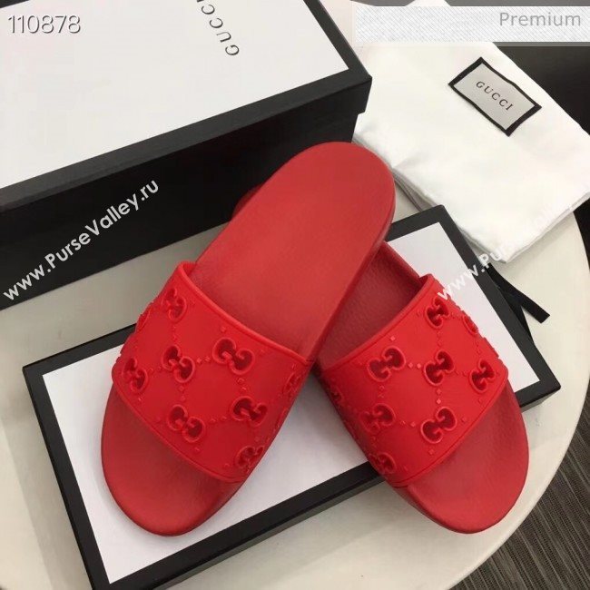 Gucci Rubber GG Slide Sandal 573922 Red 2020(For Women and Men) (ZM-20050941)