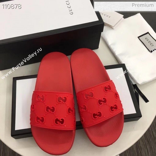 Gucci Rubber GG Slide Sandal 573922 Red 2020(For Women and Men) (ZM-20050941)