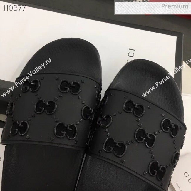 Gucci Rubber GG Slide Sandal 573922 Black 2020(For Women and Men) (ZM-20050942)