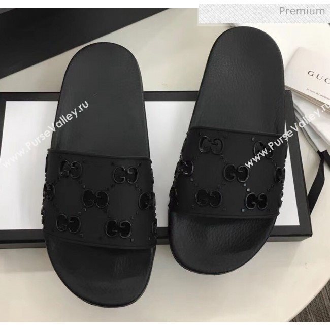 Gucci Rubber GG Slide Sandal 573922 Black 2020(For Women and Men) (ZM-20050942)