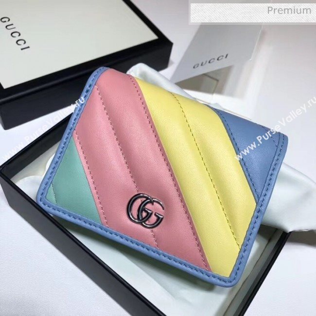 Gucci GG Marmont Matelassé Card Case Wallet With Chain 625693 Multicolor Pastel 2020 (DLH-20051116)