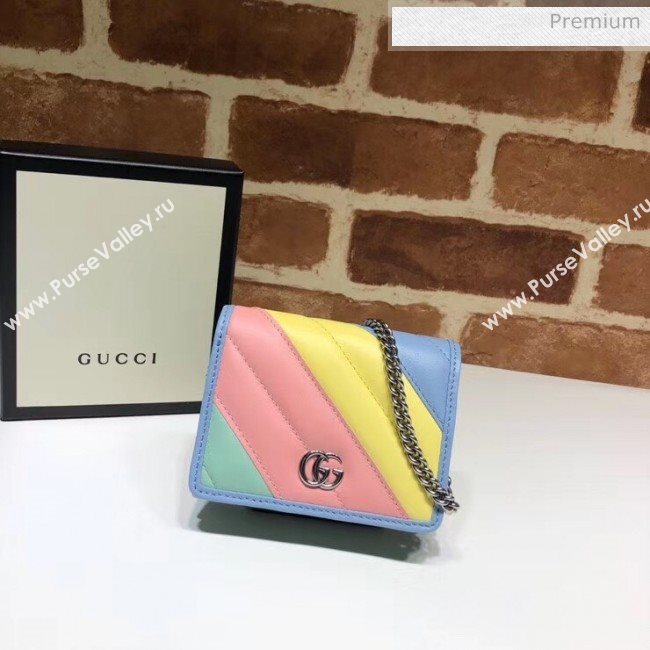 Gucci GG Marmont Matelassé Card Case Wallet With Chain 625693 Multicolor Pastel 2020 (DLH-20051116)