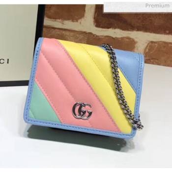 Gucci GG Marmont Matelassé Card Case Wallet With Chain 625693 Multicolor Pastel 2020 (DLH-20051116)