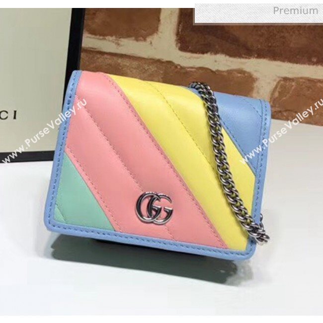 Gucci GG Marmont Matelassé Card Case Wallet With Chain 625693 Multicolor Pastel 2020 (DLH-20051116)
