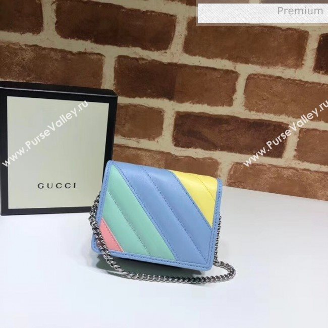 Gucci GG Marmont Matelassé Card Case Wallet With Chain 625693 Multicolor Pastel 2020 (DLH-20051116)