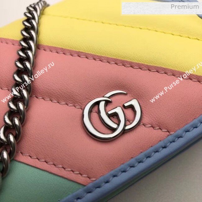 Gucci GG Marmont Matelassé Card Case Wallet With Chain 625693 Multicolor Pastel 2020 (DLH-20051116)