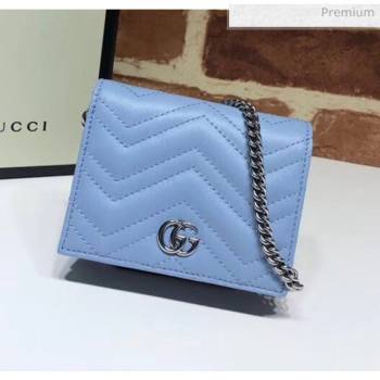 Gucci GG Marmont Matelassé Card Case Wallet With Chain 625693 Pastel Blue 2020 (DLH-20051117)