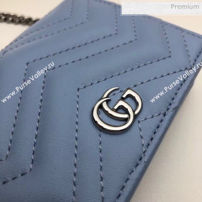 Gucci GG Marmont Matelassé Card Case Wallet With Chain 625693 Pastel Blue 2020 (DLH-20051117)