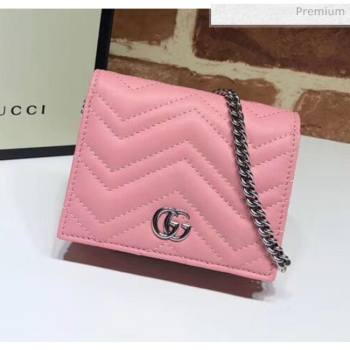 Gucci GG Marmont Matelassé Card Case Wallet With Chain 625693 Pastel Pink 2020 (DLH-20051118)